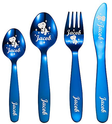 Personalised Dinosaur Unicorn Cutlery Set - Custom Engraved Spoon, Knife, Fork - Stainless Steel Kids Cutlery Gift