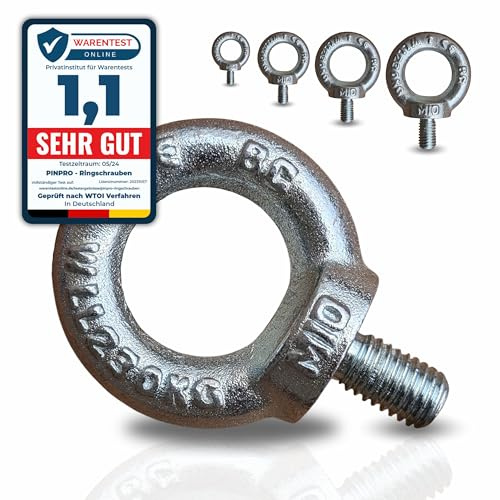 PinPro Ringschrauben nach DIN 580 | Größe und Anzahl wählbar | Traglast von 70-340kg | C15E Stahl geschmiedet und galvanisch verzinkt | metrisches Gewinde (4x M10, WLL: 230kg)