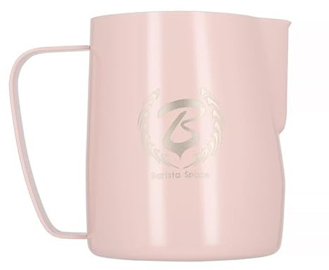 Barista Space Polished Silver Milk Jug optimal für Latte Art mit präziser Ausgusstülle, leicht und handlich, empfohlen von Weltmeistern – silverPink - 600ml
