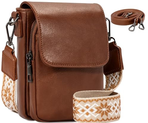 GASSDA Handytasche zum Umhängen, Umhängetaschen Damen Kleine Handtasche Damen Crossbody Bag Tasche Damen Breiter Gurt mit 2 Abnehmbarem Schultergurt (A-Braun)