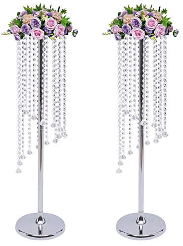 panfudongk Kristallständer Blumenständer Pflanzenständer Flower and Plant Stand, Blumenstand für Hochzeit und Daußen Hochzeitsdekoration Tischleuchter Metall Blumenständer 90cm Silber