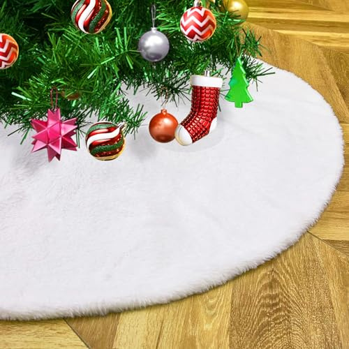 Rinling Weihnachtsbaum Decke, Weihnachtsbaumdecke Rund Weiß, Christbaumdecke Rund 90cm, Weihnachtsbaum Rock für unter den Tannenbaum Deko