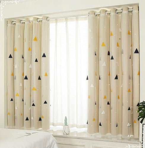 Bishilin Verdunklungsvorhänge mit Ösen, Gardinen Blickdicht 2er Set 340x195CM mit Sternen und Dreieck Motiv Doppellagig Modern Beige Vorhänge Verdunkelnd Schlafzimmer Kinderzimmer Jugendzimmer