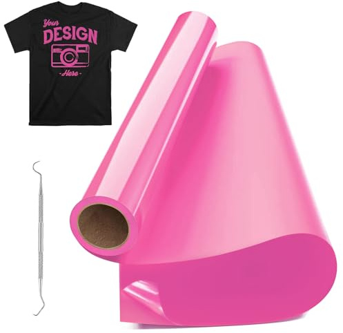 Raqieman Plotterfolie Textil Rosa, 30.5cm x 305cm Flexfolie Plotter Textil Rollen mit Haken, Leicht Zu Schneiden & Jäten, Heat Tansfer Vinyl Iron On Folie füt DIY Textildruck (Rosa)