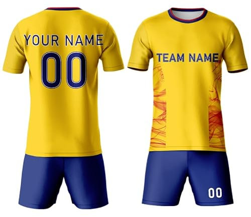 Kit da calcio per uomo/donna/bambini, tuta personalizzata con nome della squadra, divisa in maglia da casa per i fan della Coppa del Mondo America/del Mondo, giallo blu, L
