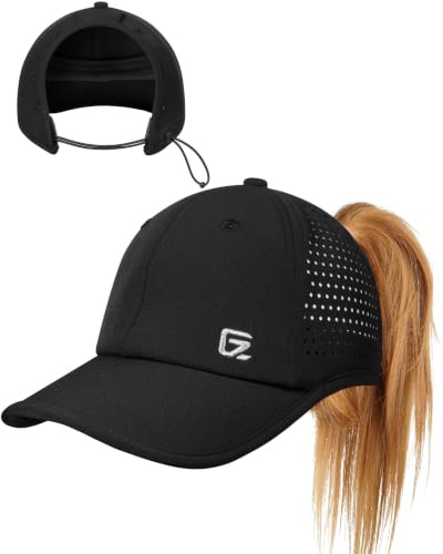 GADIEMKENSD Damen-Sporthut mit großem Pferdeschwanzloch, Performance Pferdeschwanzhut Lauf-Baseballkappe, faltbares unstrukturiertes Design, leicht, atmungsaktiv, ohrfreundlich