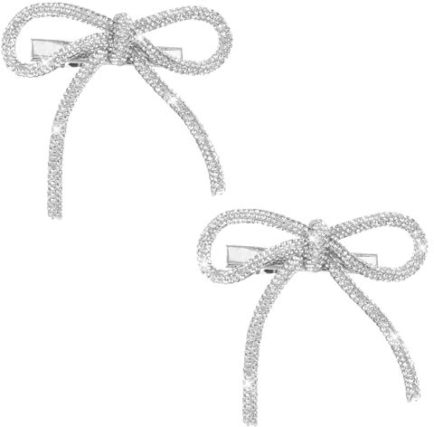 2 Stück Haarspange Silber, haarspange schleife Rhinestone, Funkelnde Schleife Kristall Haarspangen Clips, Haaraccessoires Silber, Schleifen Haarklammer Für Prom Hochzeit Party Mädchen