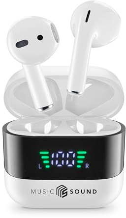 Music Sound, SPARK, Auricolari TWS, Bluetooth, Wireless, Display LED, Play Time 17 Ore, Pairing Automatico, Controlli Touch Sugli Auricolari, Bianco