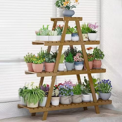 WZWTYSM Pflanzenständer aus Holz, Regal-Organizer für drinnen und draußen, 4-stufiger Blumentopfhalter, Leiter-Präsentationsregal für Wohnzimmer, Ecke, Balkon, multifunktionaler Pflanzenhalter (brau