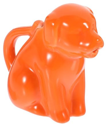 HOLIDYOYO Animal-Shaped Ceramic Creamer Serving Pitcher Dog Design Orange Small Size Coffee Creamer Jug Porcelain Sauce Milk Dispenser for Kitchen Use