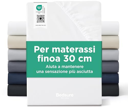 Bedsure Lenzuolo con Angoli 180x200cm - Microfibra Oeko-TEX Fino a 30cm per Letto a Molle e Materassi Spessi, Traspirante e Asciugatura Rapida per l'estate, Lenzuolo Telo con Elastico, Bianco