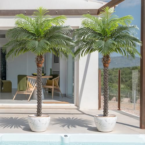 Keeplush Künstliche Kokospalme 150cm kunstpflanzen groß wie echt, UV-beständig kunstbaum groß, für Haus Wohnzimmer Schlafzimmer Büro Balkon Garten Decor Künstliche Pflanzen (2 Stück)