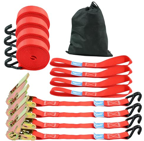 BULLITT Ratchet Tie Down Straps,Iron Handles,Rachet Straps with Soft loops for Moving Appliances,for Motorcycles/Cargo/Truck/Trailer/Vans/Car Roof/Household (4, 1000KG BREAK STREGTH)