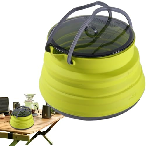 Silikon-Camping-Kochtopf, faltbare Silikon-Kaffeekanne, 16,3 x 16,3 x 4,9 cm, großes Fassungsvermögen, kompaktes Küchenwerkzeug für Wandern, Reisen und Outdoor