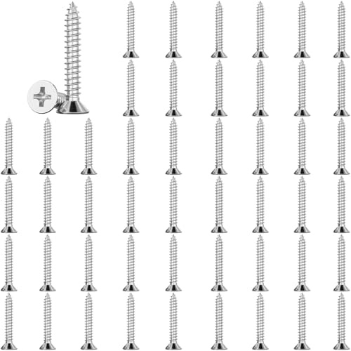 Tornillos M4 Phillips para madera, 50 unidades, M4 x 25 mm, cabeza plana de acero inoxidable, tornillos de cabeza avellanada con rosca completa, tornillos de roscar estándar de acero inoxidable A2-70