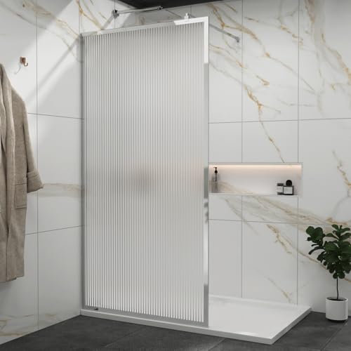 Luxor 700mm Walk in Wet Room Fluted Shower Screen with Chrome Frame 8mm Easy Clean Toughened Safety Glass & Top Support Arm
