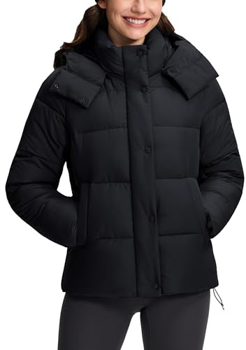 Pioneer Camp Veste d'hiver pour femme, veste matelassée chaude, coupe-vent et imperméable avec capuche amovible et taille réglable, légère et chaude pour le ski, la randonnée, le camping