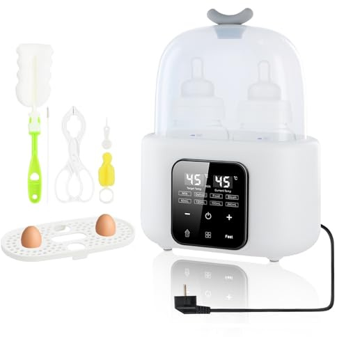 Focenat 6 in 1 Scaldabiberon, Sterilizzatore Biberon, Scalda Biberon Neonato, Scaldabiberon Doppio, Scaldabiberons e Sterilizzatore Multifunzione, Riscaldamento Rapido (Bianco)