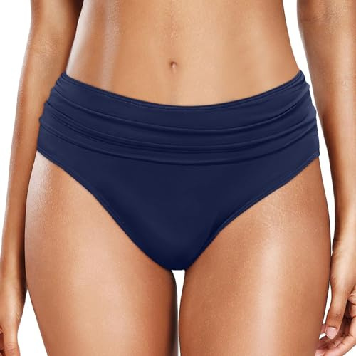 Generisch Bikinihose Damen Bauchweg Badehose Retro High Waist Ruched Bikini Hose Klassisch Bequemer Bikinis Unterteil für Frauen Strand Schwimmbad