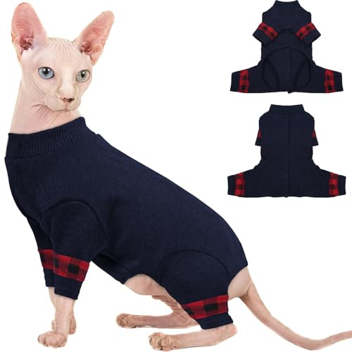 Hjyokuso Katzenpullover, Sphynx Katzen Pullover, Katzenbekleidung, Weicher Und Atmungsaktiver Pullover Für Katzen, Katzenpulli Mit Vier Beinen Dunkelblau S