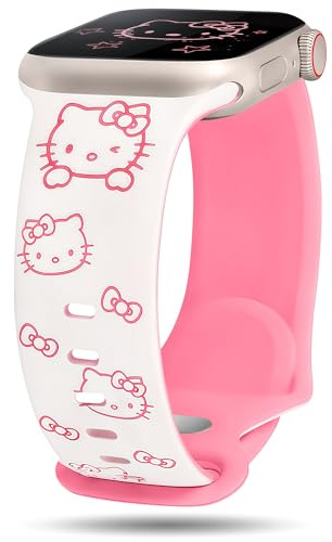 BEEXI Cute Cartoon Cat Engraved Silicone Strap Compatible with Apple Watch | cartoon cat strap fits 38-49mm, soft sport strap for iWatch Series, SE and Ultra