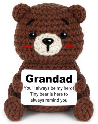 CheriGift Grandad Gifts, Grandad Birthday Gifts from Granddaughter Grandson, Handmade Crochet Bear Decor, Emotional Support Crochet Present for Grandfather on Birthday Christmas Fathers Day