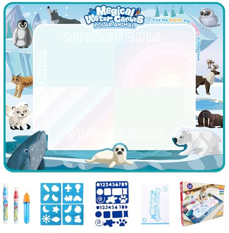 Water Paint Mat, Painting Writing Coloring Mat with Templates and Pens, Stamps, Molds No Coloring Painting Educational Toys, Reusable Endless Fun with Water-based Dra Arctic Antarctic Regions 80*60cm