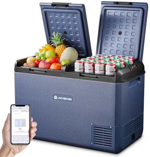 AAOBOSI Glaciere Electrique: 95L Glaciere a Compression, -20℃ à 20℃ Frigo Compression 12v avec APP contrôle, Double Zone Glaciere Electrique 12v 220v pour Voiture, Camion, Camping-Car