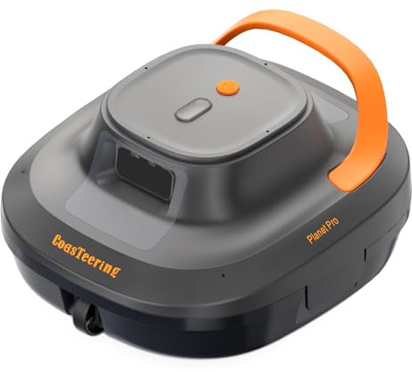 CoasTeering (Versión 2026) Limpiafondos Piscina Batería, 200 Min Autonomía, 5200mAh, Succión 140 L/Min, para Agua Salada & Dulce, 2 Motores Brushless, Robot Automático para Piscinas hasta 120 m²