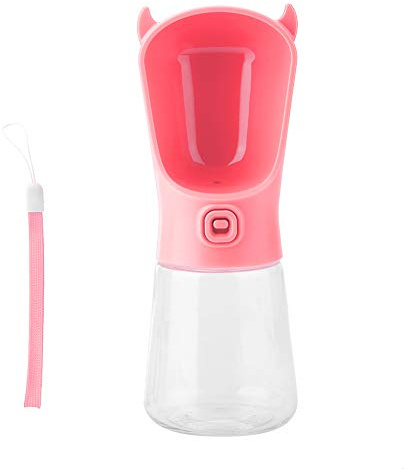 Taza de Agua portátil para Perros y Gatos de 350 ml, Botella para Beber para Mascotas con Forma de Diablo, alimentador de Agua con botón de una Mano con Sello de Gel a Prueba de (Rosada)