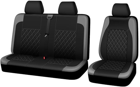 TOYOUN Coprisedili Auto Universale Per Furgoni e Camion Copri-sedile Camion 3 Posti Finta Pelle Compatibile Con Bracciolo Monoposto e Panca Doppia Accessori Auto Interno(Nero - Grigio)