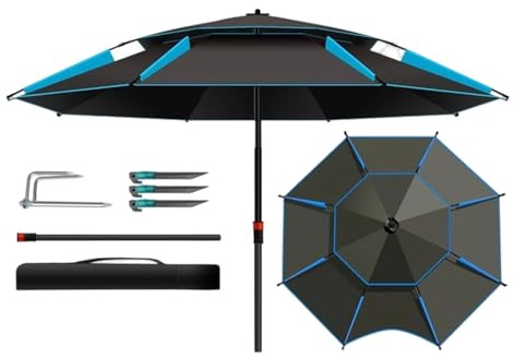 Ombrellone da spiaggia, ombrellone da esterno portatile con protezione UPF 50+, regolabile a 360° – Ideale per campeggio, pesca, terrazze e giardini