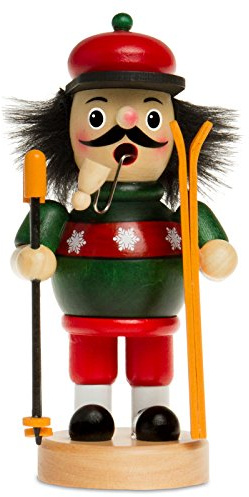 SIKORA Räuchermännchen aus Holz Verschiedene Motive Räucherfigur Deko Weihnachtsfigur - RM-B, Farbe/Modell:B10 grün - Skifahrer, Höhe in cm:Höhe ca. 16 cm