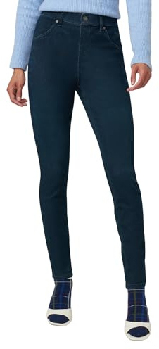 HUE Damers ultra mjuka denim leggings med hög midja strumpor, Svart indigo tvätt, S