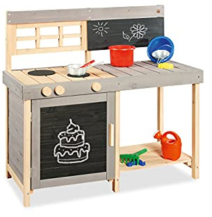 Pinolino Fritz Schlammküche Spielküche aus Massivholz mit Malbrett für extra Spaß, grau