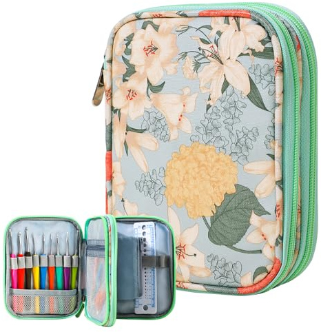 KOKNIT Häkelnadeltasche, Reißverschluss-Aufbewahrungstasche mit Webtaschen für Häkelnadeln/Strickzubehör/Häkelnadel-Set, leicht, einfach zu halten