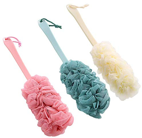 Nutteri 3 Pack Back Scrubber Long Handled Bath Brush Soft Mesh Sponge Exfoliating Body Scrub Back Cleaner Loofah Bathroom Shower Accessories for Women and Men (Multiple Colors)
