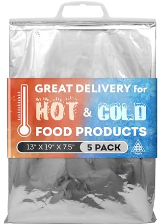 APQ Supply Insulated Shipping Bags for Food, 13 x 19 Inch. 5 Pack of Aluminum Foil Insulated Thermal Bags for Hot and Cold Food. Reusable Thermal Lunch Bag with Needle-Punched Cotton Inner Layer