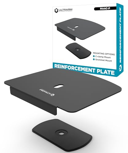 ULTRARM Piastra di Rinforzo in Acciaio per Supporto Monitor – Protegge Scrivanie Sottili o in Vetro, Compatibile con Morsetto C e Foro Passante, Nera, MAAC-P