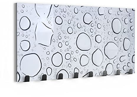 DEQORI Wandgarderobe Glas & Metall | Motiv Wassertropfenmuster | 60x30 cm | Design Haken-Leiste modern | Garderoben-Paneel für Flur, Wohnzimmer & Schlafzimmer | magnetisch & beschreibbar