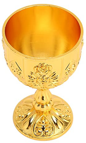 Copa de Vino en Relieve de Metal, Copa de Vino de Cáliz Vintage, Copa de Vino de Tamaño Pequeño Hecha a Mano Medieval Real para Bar, Hogar (Oro)
