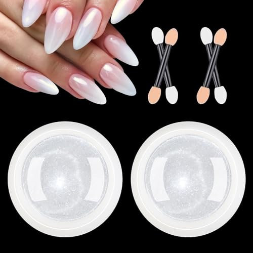 BISHENGYF【Upgarde】Perle Chrom Nagelpuder Glitzerpuder Weiße【Super Mirror Effect】2PCS Chrom Nagelpulver Neo Pearl Effect Chrome Nail Powder für Chrome Nails und Glazed Donut Nails