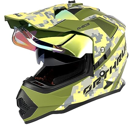 Orthrus Dual Sport Adventure Motorcycle Helmet DOT Certified for Adults, UV Protected Dual Visor & Intercom Slot, ATV UTV Dirt Bike Snowmobile Off Road Helmets (Halo,S)