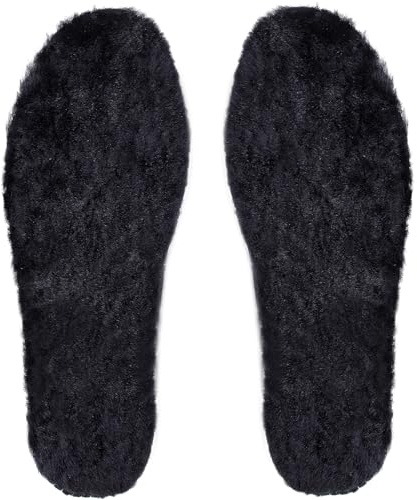 Thermal Sheepskin Insoles, Thick Wool Fleece Insole for Women Men Kids, Warm Inserts for Winter Shoes, Slippers, Snow Boots Black UK 5