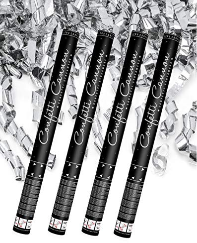 Max. Größe (80 cm) Partykanone Partypopper Streamer ®Auto-schmuck (4 Stück, Luftschlangen silber)