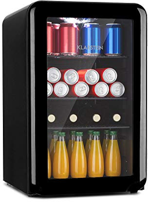 KLARSTEIN Nevera para bebidas PopLife - minibar, nevera retro, 0-10°C, sólo 39 dB, 70 L, respetuosa con el medio ambiente, puerta de doble acristalamiento, diseño retro, negro