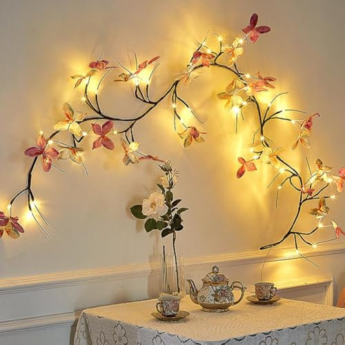 Luci a LED a forma di ramo di albero – Luci a farfalla in salice, 1,5 m, 36 LED, ghirlanda natalizia per parete e decorazione di nozze