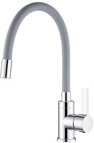 Retoo Flexibler Wasserhahn 360° mit Soft Touch Schlauch, Flexible Küchenarmatur, Spültischarmatur, biegsamer Wasserhahn für die Küche, hoher Auslauf, Mischbatterie Küche Hochdruck Edelstahl