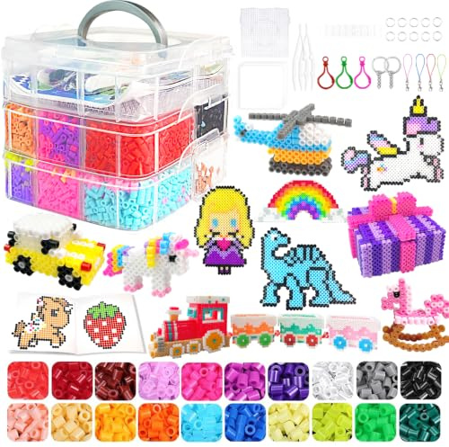 Cuentas Para Planchar, 11000 Piezas 5MM Abalorios Fusibles de 20 Colores Set con Caja de Almacenamiento, Guía del Usuario, Diseño DIY de Joyas.Kit Manualidades Niños, Regalo Navidad y Cumpleaños