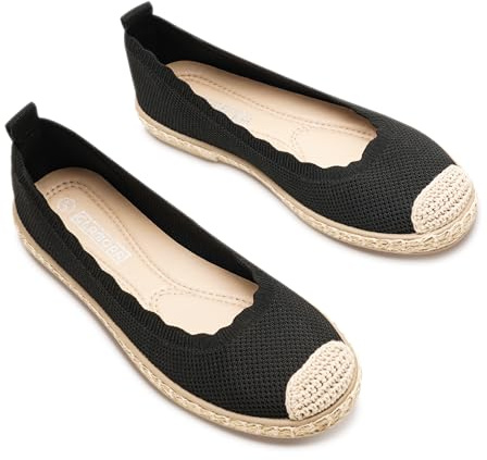 GLAMORA Espadrilles Femme Ballerines Maille Respirante Chaussures Plates Confort Souple Semelle Tressée Élastique Slip on Bout Rond Chaussures Été Légères Espadrille Plate Femme